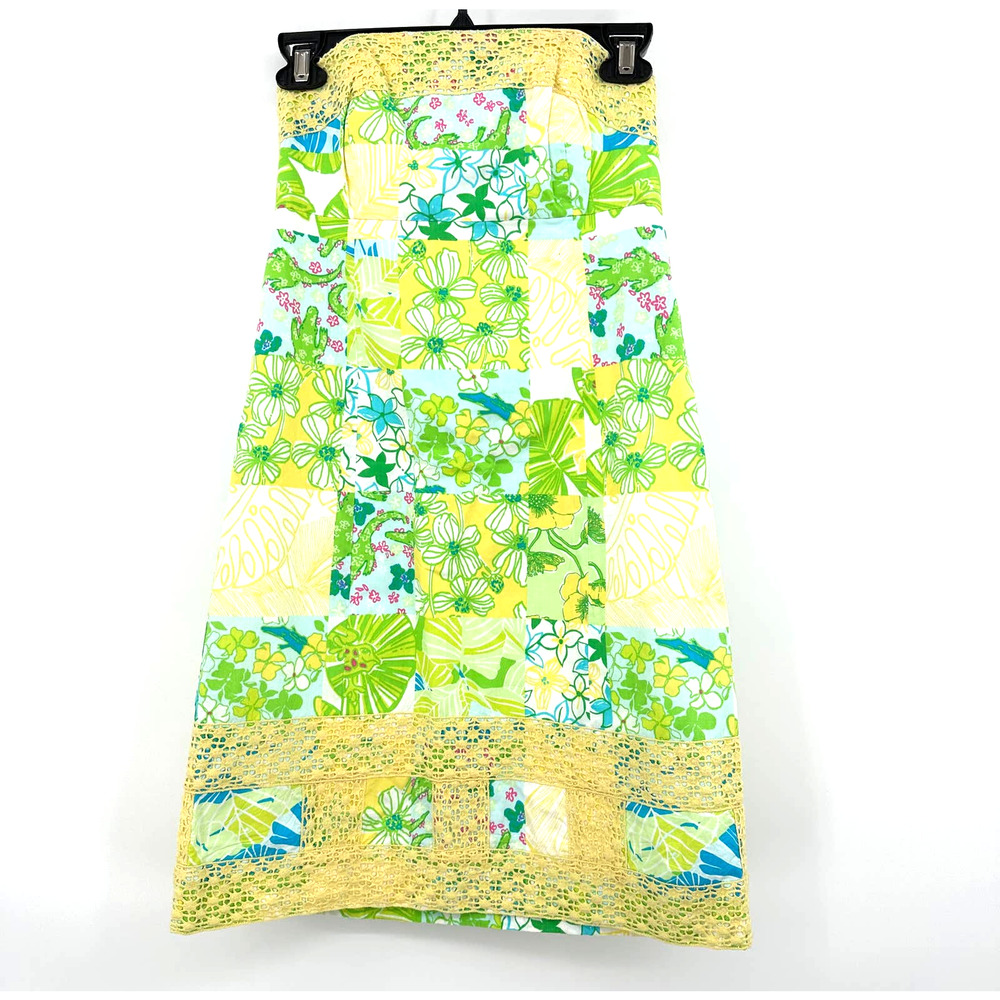 Lilly Pulitzer size 0 strapless sleeveless sun dress patchwork yellow green blue
